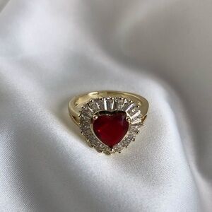 New 18K Gold-Filled Red Heart Cubic Zirconia Ring Size 7